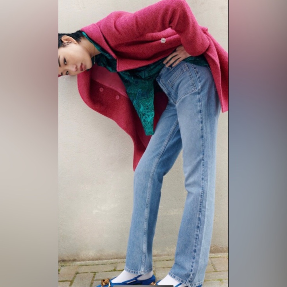 ZARA TWEED FANTASY PEACOAT BLAZER JACKET PINK SMALL